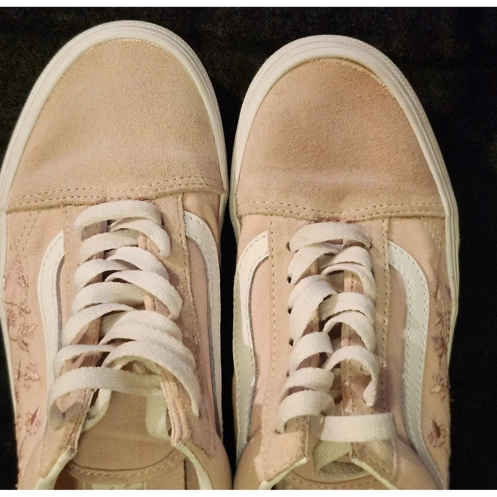 VANS FU OLD SKOOL UNISEX SNEAKERS - PINK Rose Embroidered Mens 5 Women's 6.5